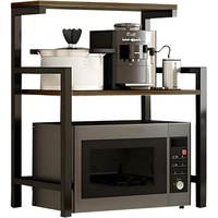 3 Tier Microwave Oven Rack Microwave Shelf Stand, Toaster Oven Stand Spice Holder Kitchen Countertop Organizer ,Condiment Holder Shelf, Wooden & Metal Rack