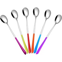 8 inch Iced Tea Spoons,Set of 6 Colored Handle Stainless Steel Coffee Spoons,Stirring Spoons,Dessert Spoons,Ice Cream Spoons
