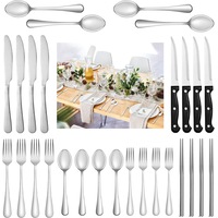 28 PCS ilverware Set, Stainless Steel Flatware Set with Steak Knives Service and Chopsticks for 4, , Home Kitchen Eating Tableware Set, Dishwasher Safe