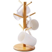 Bamboo Mug Rack Tree Coffee Tea Cup Organizer Hanger Holder with 6 Hooks