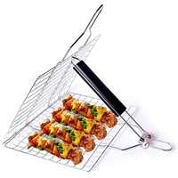 Barbecue Grill Basket, Foldable Non Stick Stainless Steel Wire Mesh Net Clip for Fish Vegetables Meat Steak Shrimp Chops