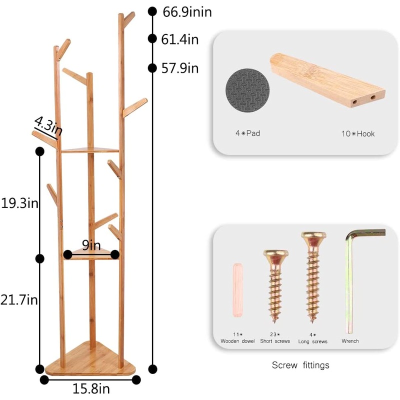Buy Coat Rack Stand, Bamboo Coat Trees Free Standing Coat Hat Stand
