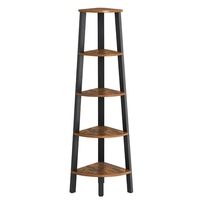 5 Tier Corner Shelf Industrial Ladder Bookcase Storage Rack with Metal Frame Rustic