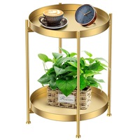 Round Side Table 2-Tier Sofa Table Metal End Table,Foldable Coffee Table for Small Spaces,Bedroom,Patio