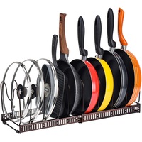 Expandable Pans Organizer Rack, 10 Adjustable Compartments, Cookware Holder for Pantry or Cabinet