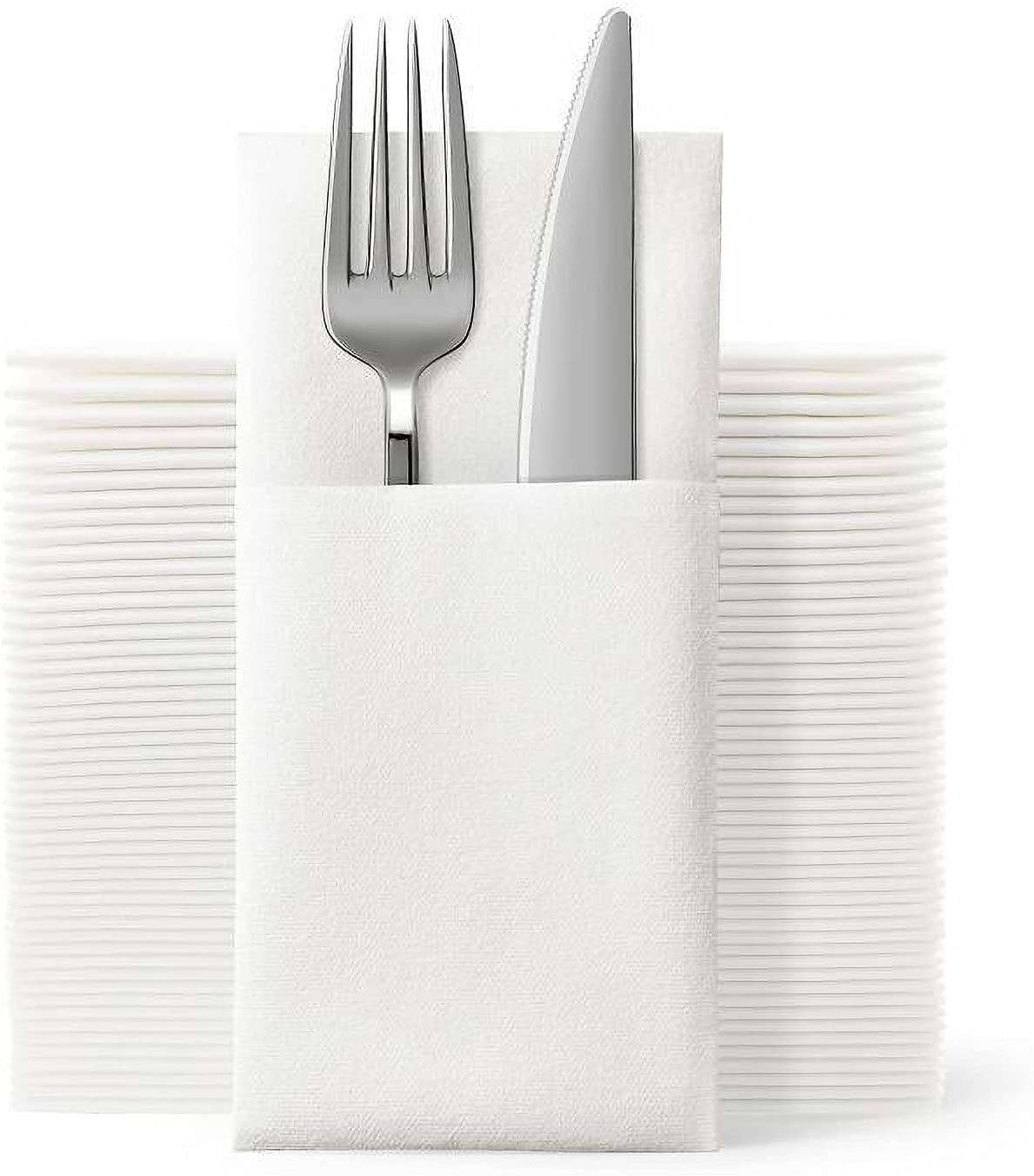 Disposable Cloth Like Napkins, Built-in Flatware Pocket, Wedding Party Linen Feel White Napkin, Prefolded for Silverware,50 Count