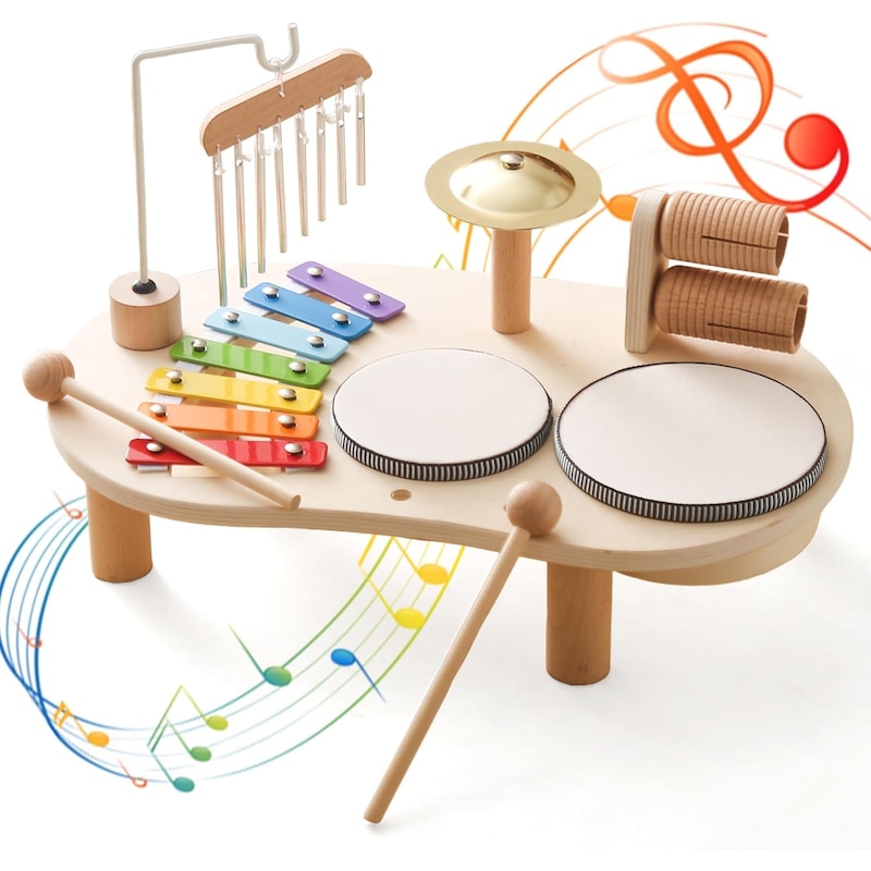 Drum Set Montessori Xylophone Toddler Montessori Wooden Drum Set