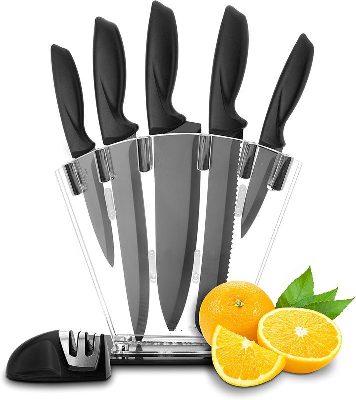 Kitchen Knife Set with Block and Sharpener - 7 Piece Set – Razor Sharp Knives Kitchen Set - Visually Stunning Knife Block Set