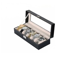 Leather 6 Grid Watch Display Case Box Jewelry Storage Organizer