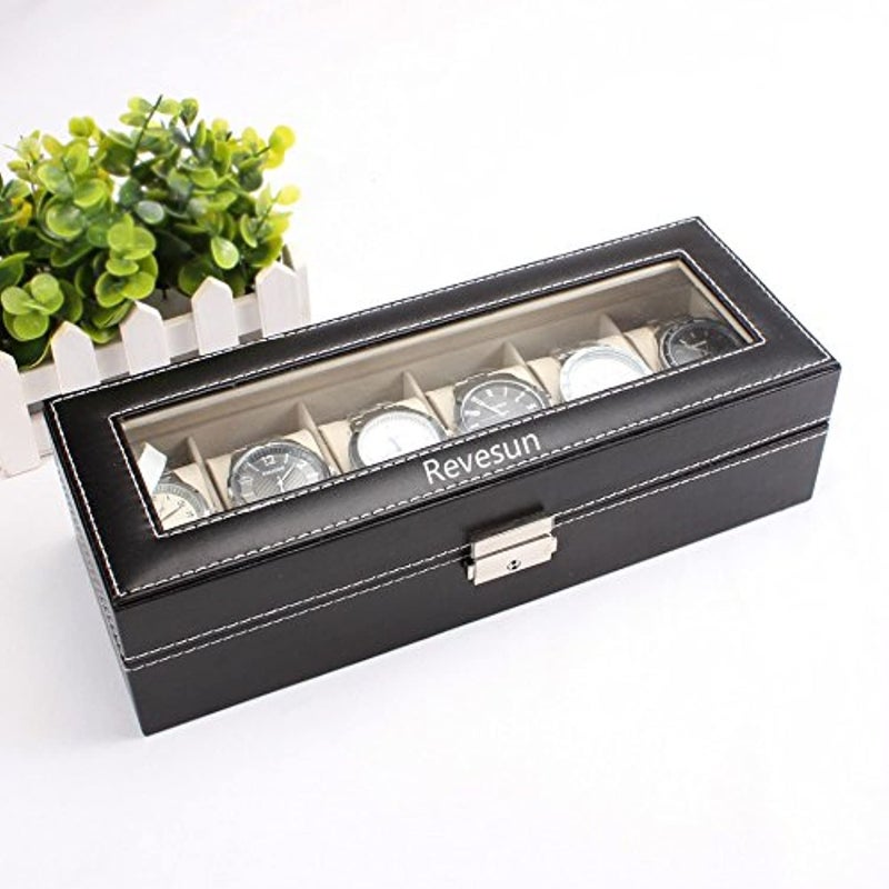 Buy Leather 6 Grid Watch Display Case Box Jewelry Storage Organizer ...