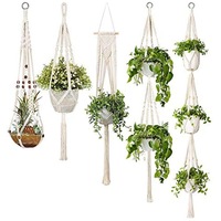 Macrame Plant Hangers, 5-Pack Handmade Cotton Rope Hanging Planters Set Flower Pots Holder Stand