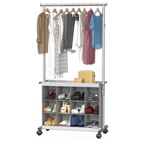 Rolling Clothing Garment Rack on Wheels with 12 Shoes Organizer