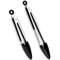 Pack of 2 Stainless Steel Silicone BBQ and Kitchen Tongs for Cooking, Baking, Barbecue, Salad