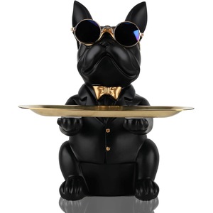 Modern Decor Resin Bulldog Tray Statue, Storage Key Holder Candy Jewelry Earrings Suitable, for Home Art Dining Table Office Small Object