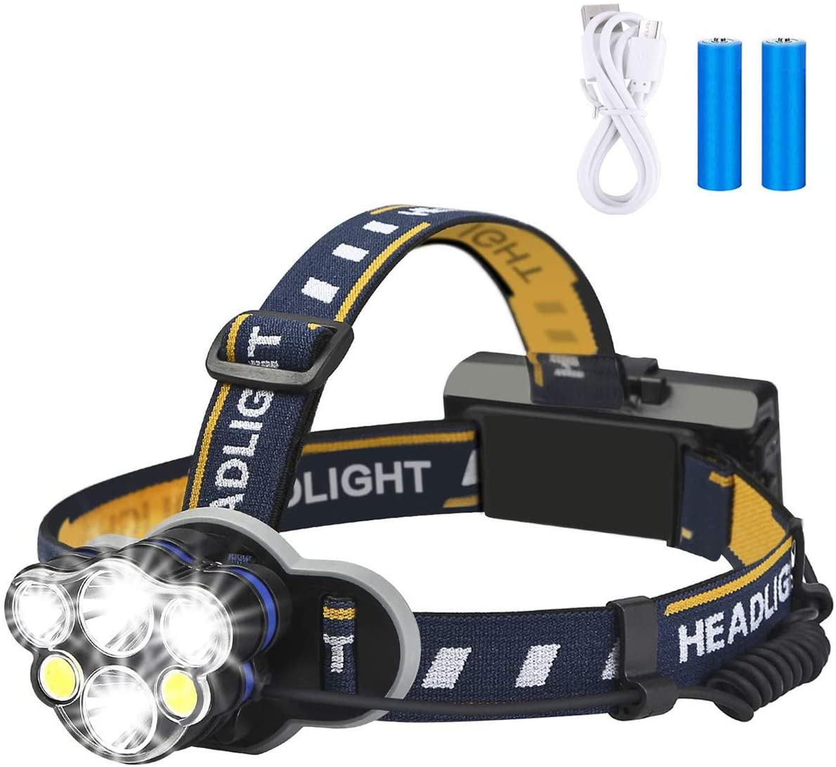 Rechargeable Headlamp, Waterproof LED Head Torch Rechargeable Headlamp Flashlight for Camping, Fishing, Cellar, Outdoors