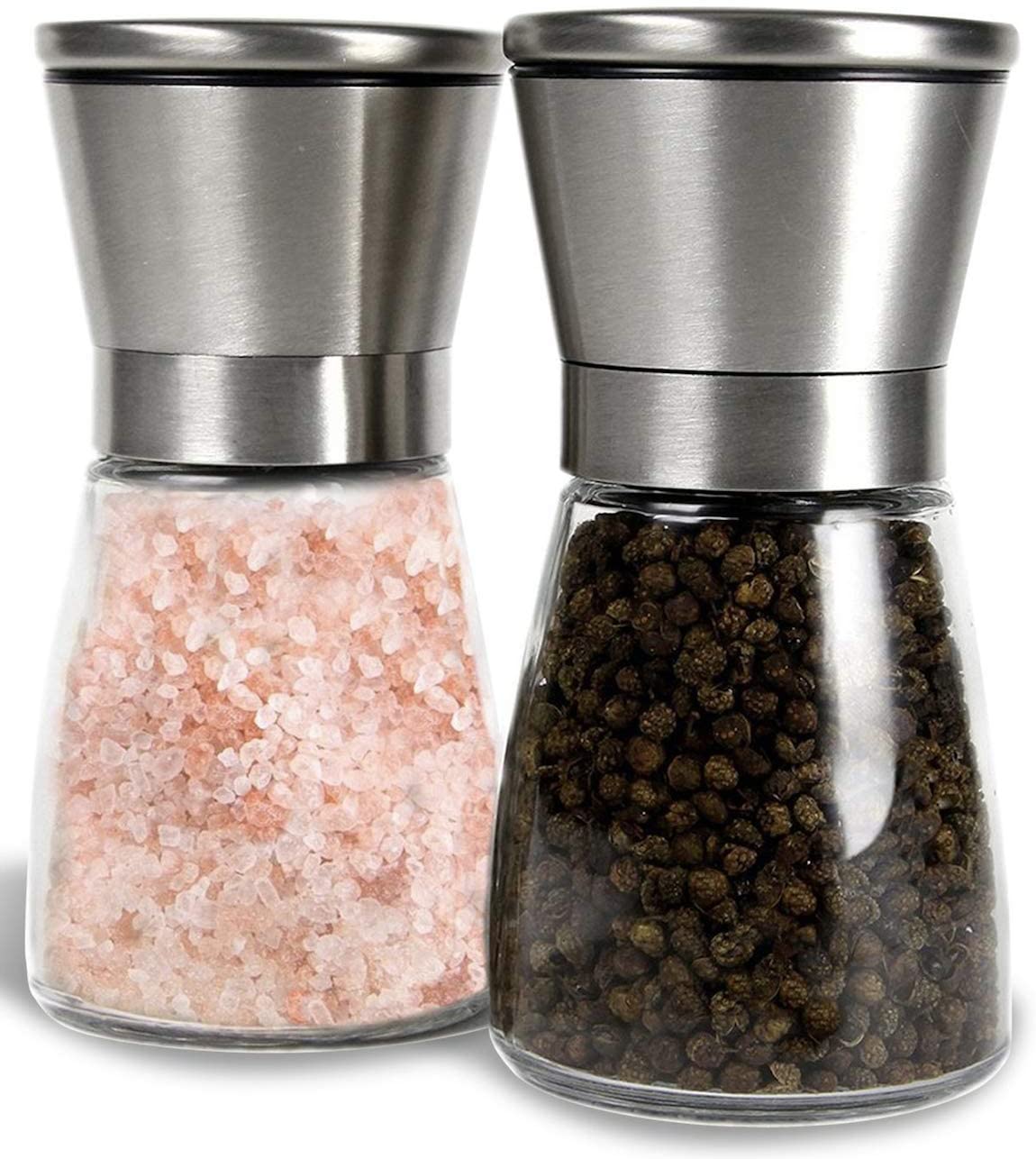 Salt and Pepper Grinder Set, Stainless Steel Salt Grinders and Pepper Mill Shaker