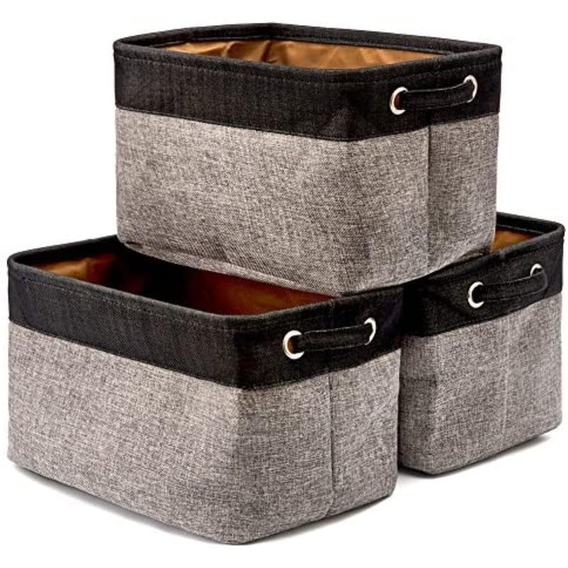Set Of 3 Collapsible Large Cube Fabric Linen Canvas Storage Bins Baskets For Shelves Cubby Laundry Playroom Closet Clothes Shoe Baby Toy With Handles Brown Gray 1750856 Set Of 3 Collapsible Large Cube Fabric, Canvas Storage Baskets For Shelves