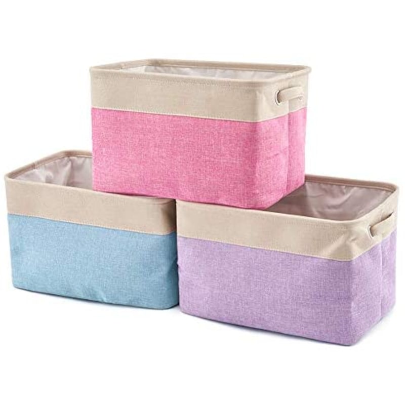 Set Of 3 Collapsible Large Cube Fabric Linen Canvas Storage Bins Baskets For Shelves Cubby Laundry Playroom Closet Clothes Shoe Baby Toy With Handles Brown Gray 1750856 Set Of 3 Collapsible Large Cube Fabric, Canvas Storage Baskets For Shelves