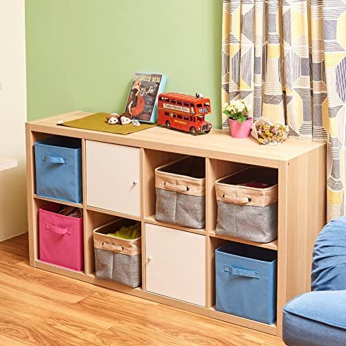Set of 3 Collapsible Large Cube Fabric Linen Canvas Storage Bins Baskets for Shelves Cubby