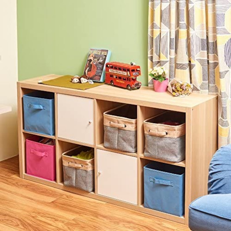 Set of 3 Collapsible Large Cube Fabric Linen Canvas Storage Bins Baskets for Shelves Cubby laundry basket storage cubbies