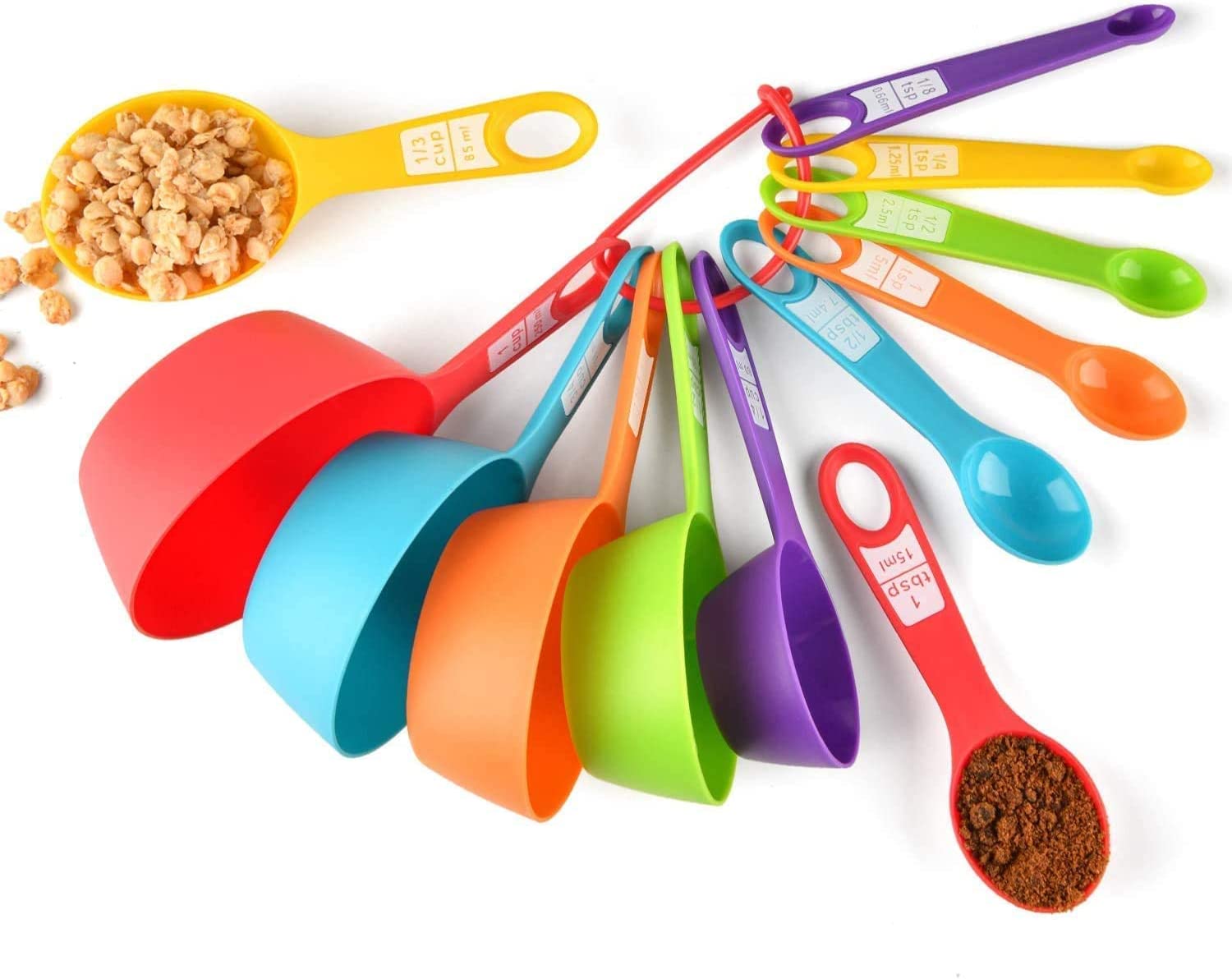 12 Pcs Measuring Cups and Spoons Set - Dishwasher Safe Measuring Utensils Set for Dry & Liquid Ingredients