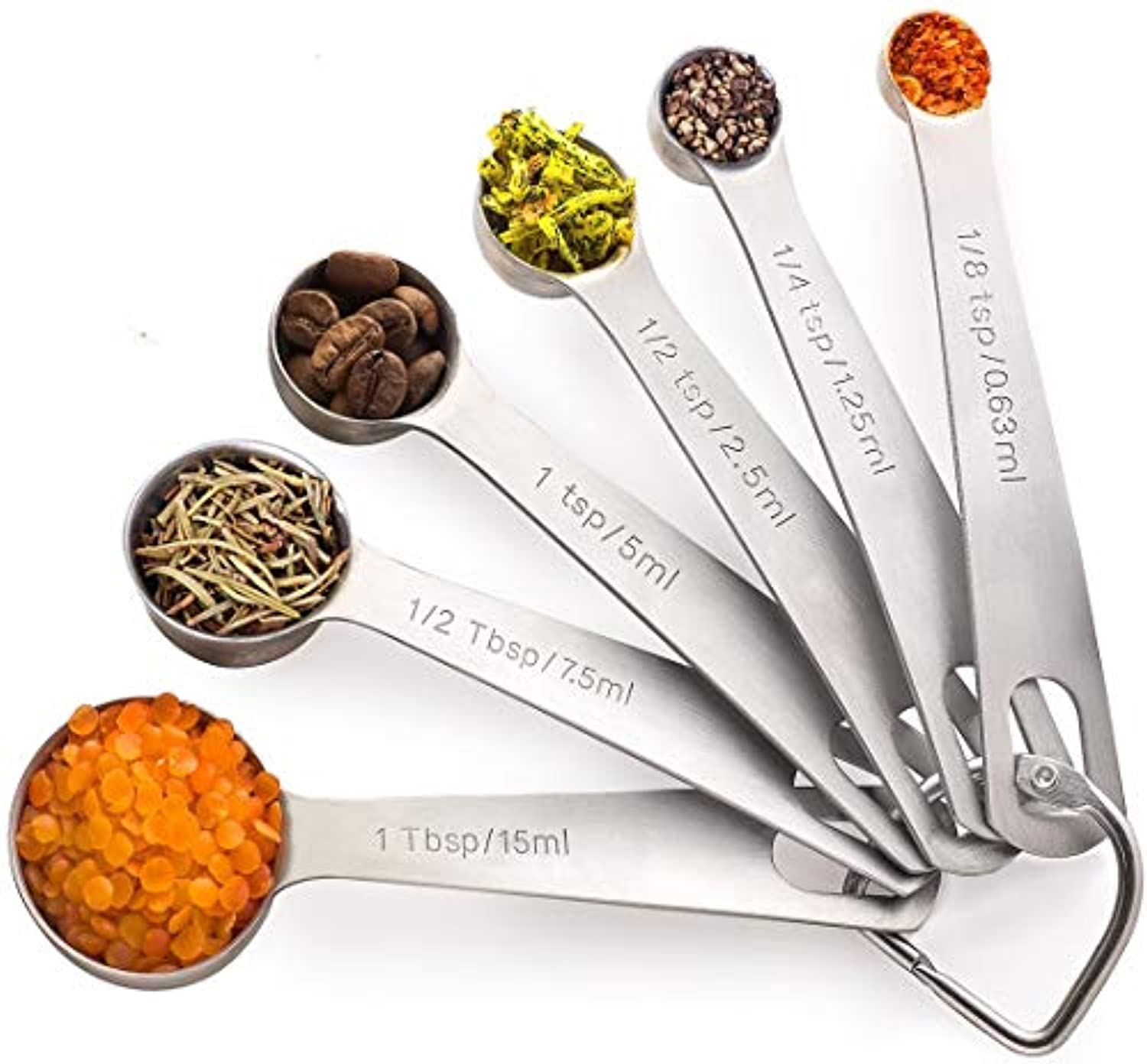 Stainless Steel Measuring Spoons Set Of 6 - Heavy Duty Stainless Steel