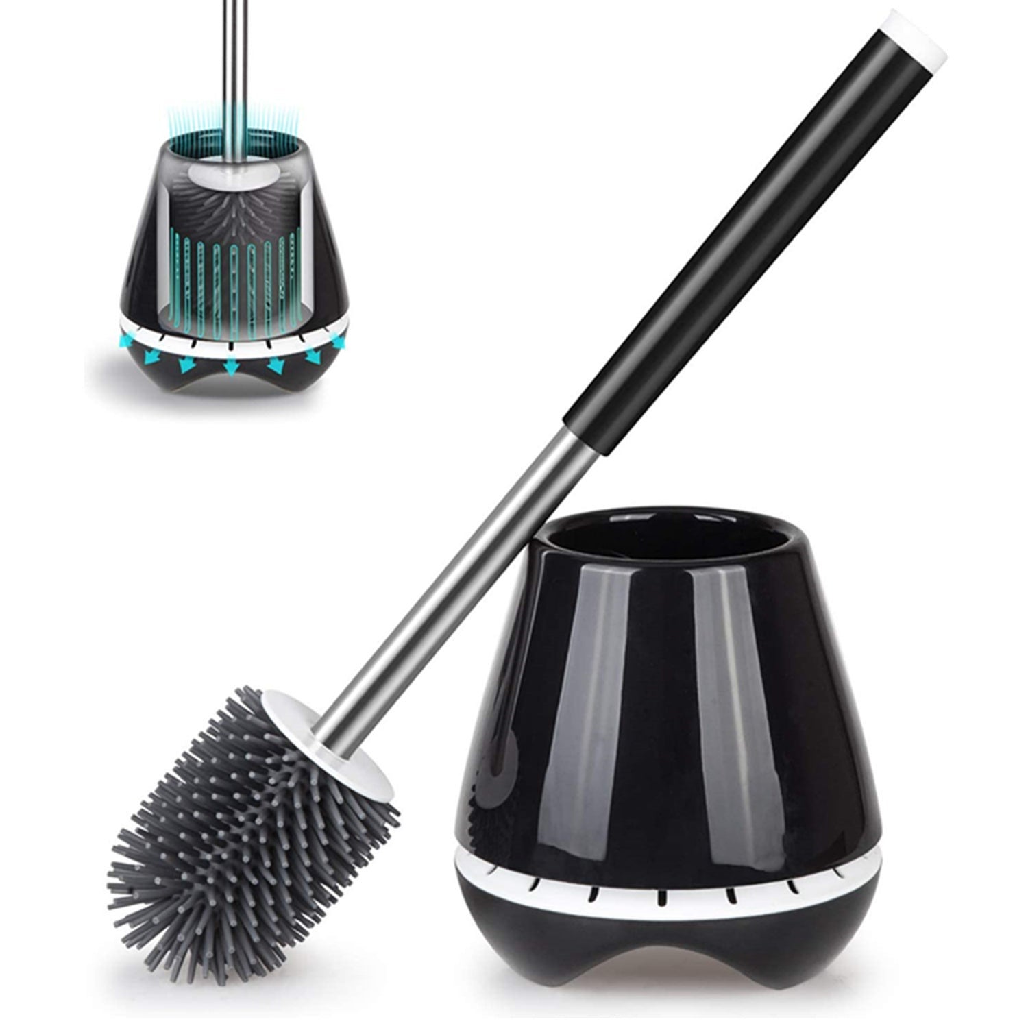 Toilet Brush and Holder Set, Silicone & Antibacterial Bristles Bathroom Cleaning Bowl Brush Kit