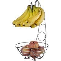 Wired Fruit Basket, Fruit Bowl Stand with Banana Hanger Hook