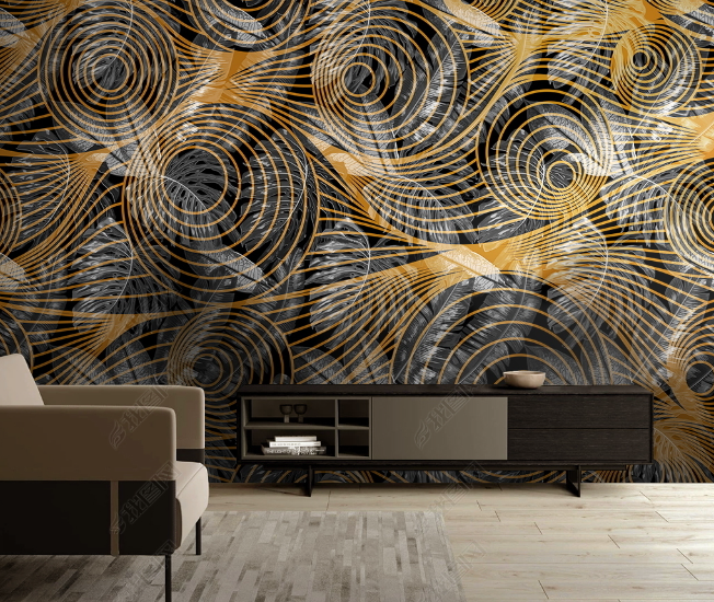 3D Abstract Gold Line Geometry Wall Mural Wallpaper LQH 61