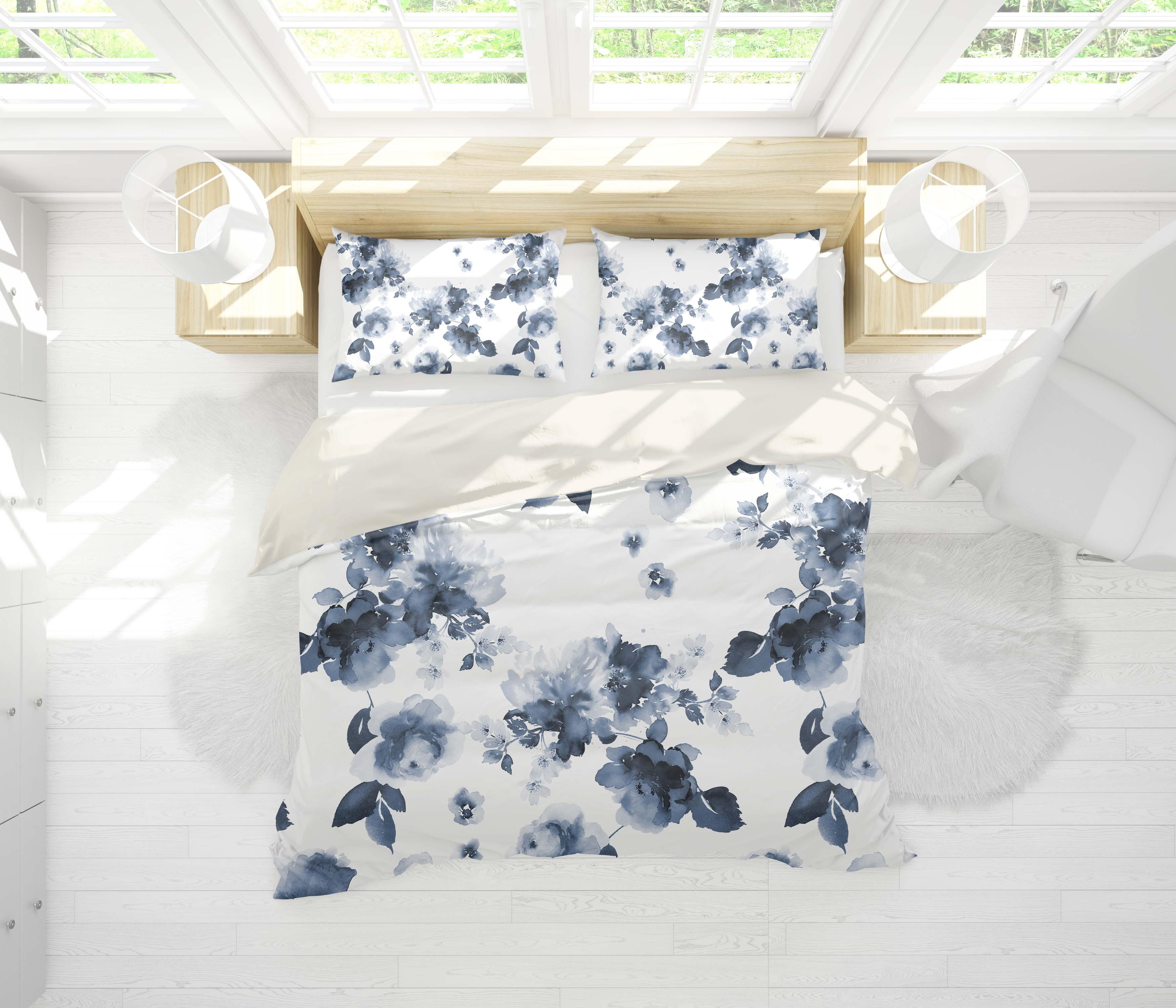 3D Blue Ink Floral Quilt Cover Set Bedding Set Pillowcases 15