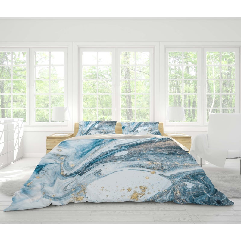 3d Blue Marble Texture Quilt Cover Set, Light Blue Marble Duvet Cover