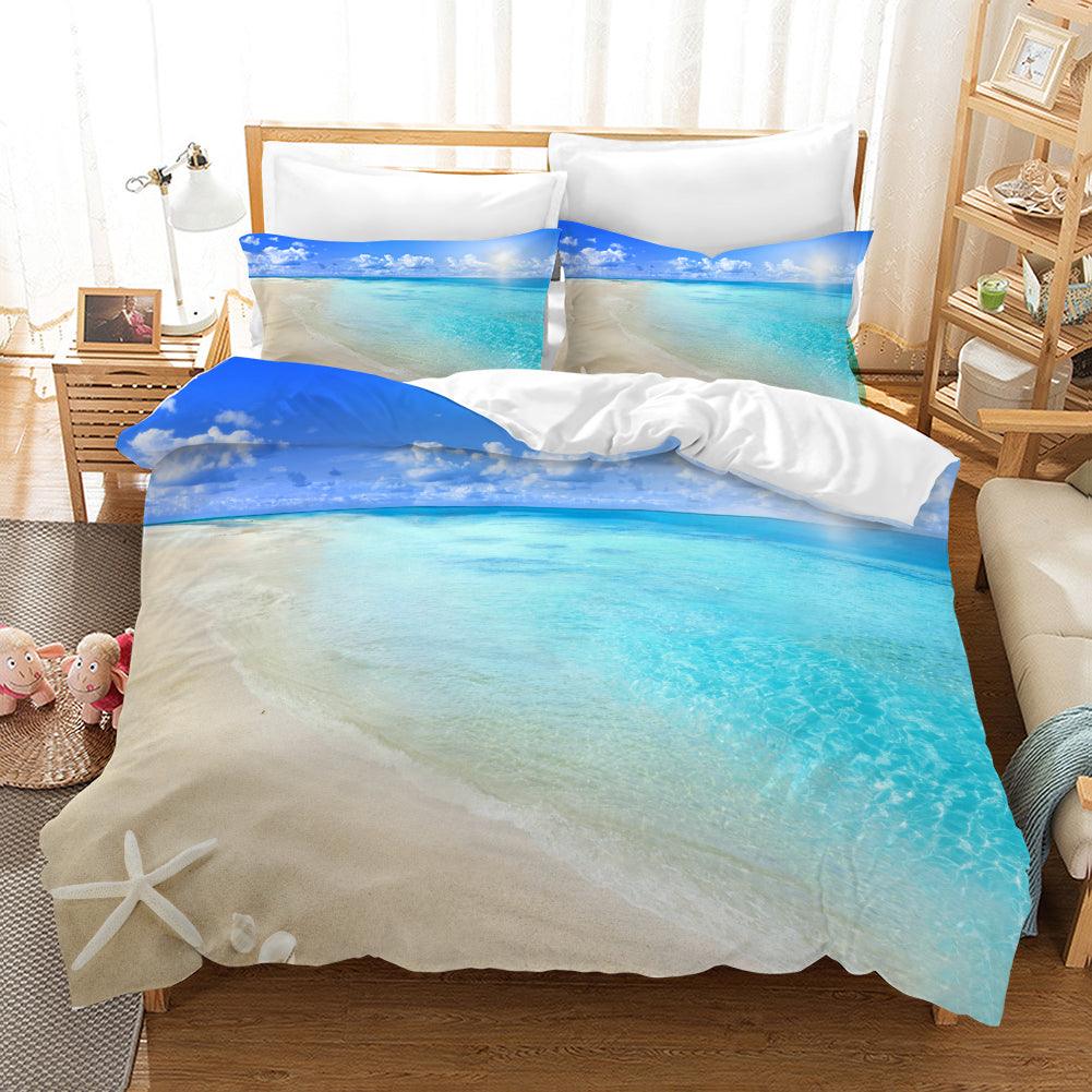 3D Blue Sea Beach Starfish Quilt Cover Set Bedding Set Pillowcases 129