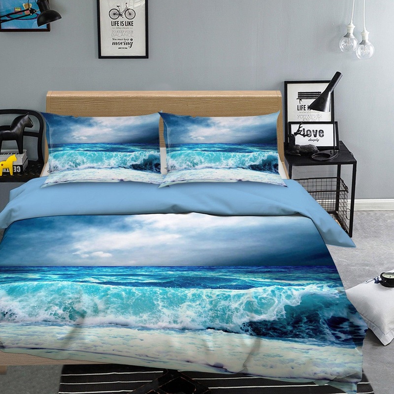 Buy 3D Blue Sea Wave Quilt Cover Set Bedding Set Pillowcases 76 - MyDeal