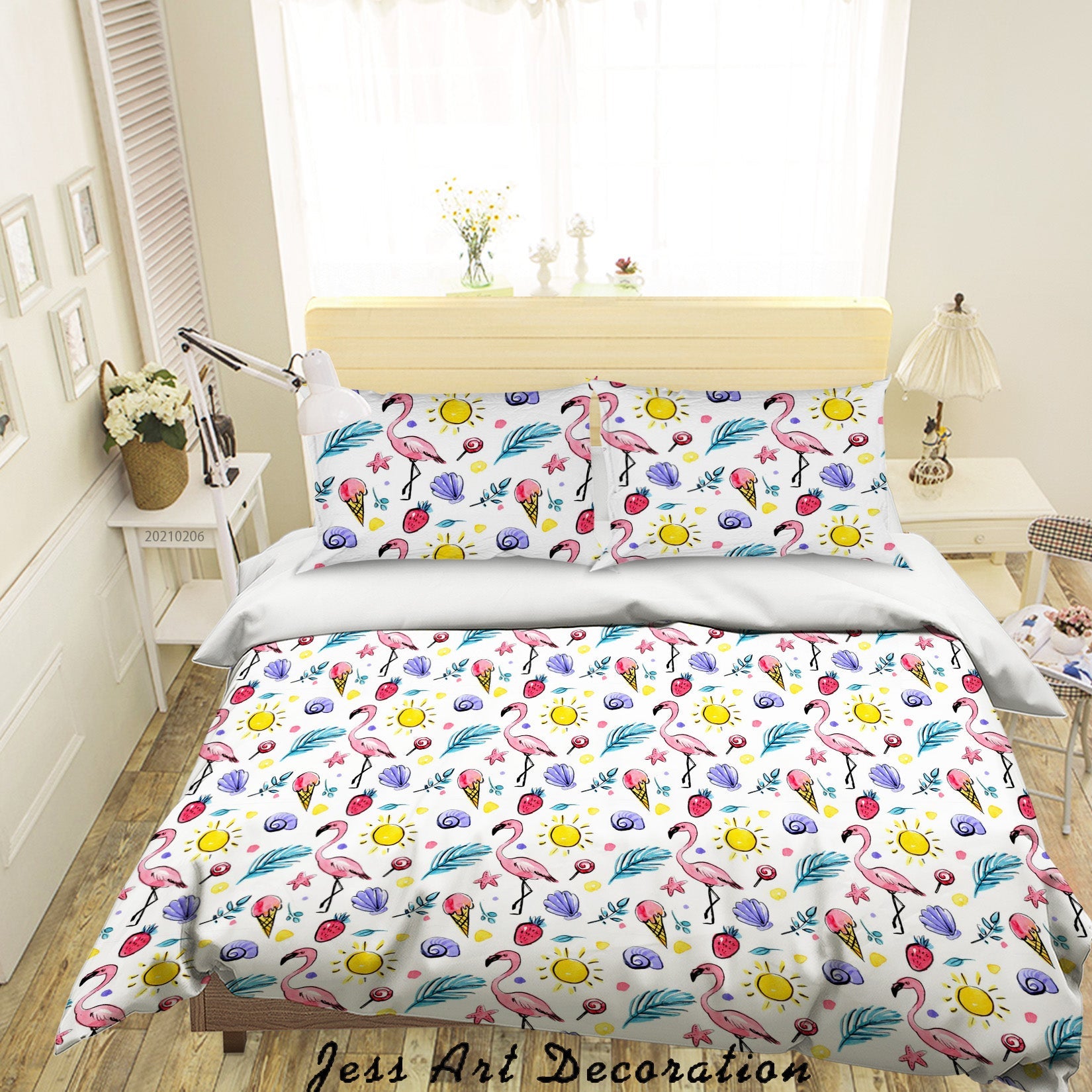 3D Cartoon Flamingo Strawberry Sun Quilt Cover Set Bedding Set Duvet Cover Pillowcases 175