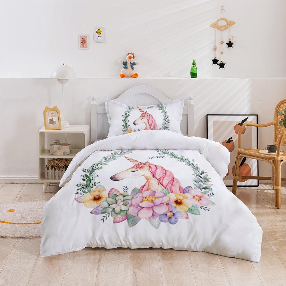 3D Cartoon watercolor Unicorn Quilt Cover Set Bedding Set Pillowcases