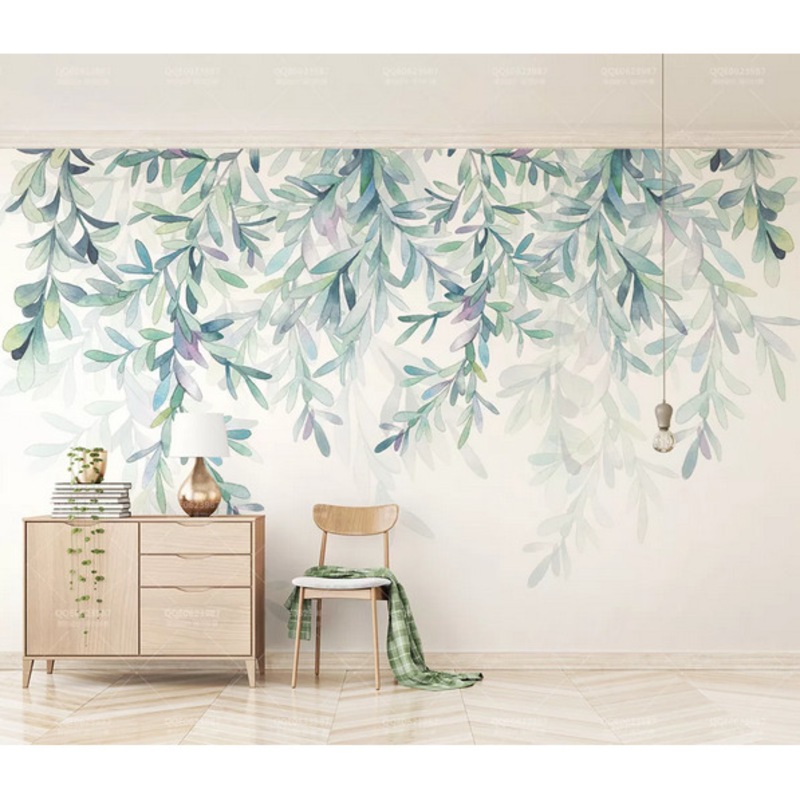 Buy 3D Green Leaves Branch Wall Mural Wallpaper 462 - MyDeal