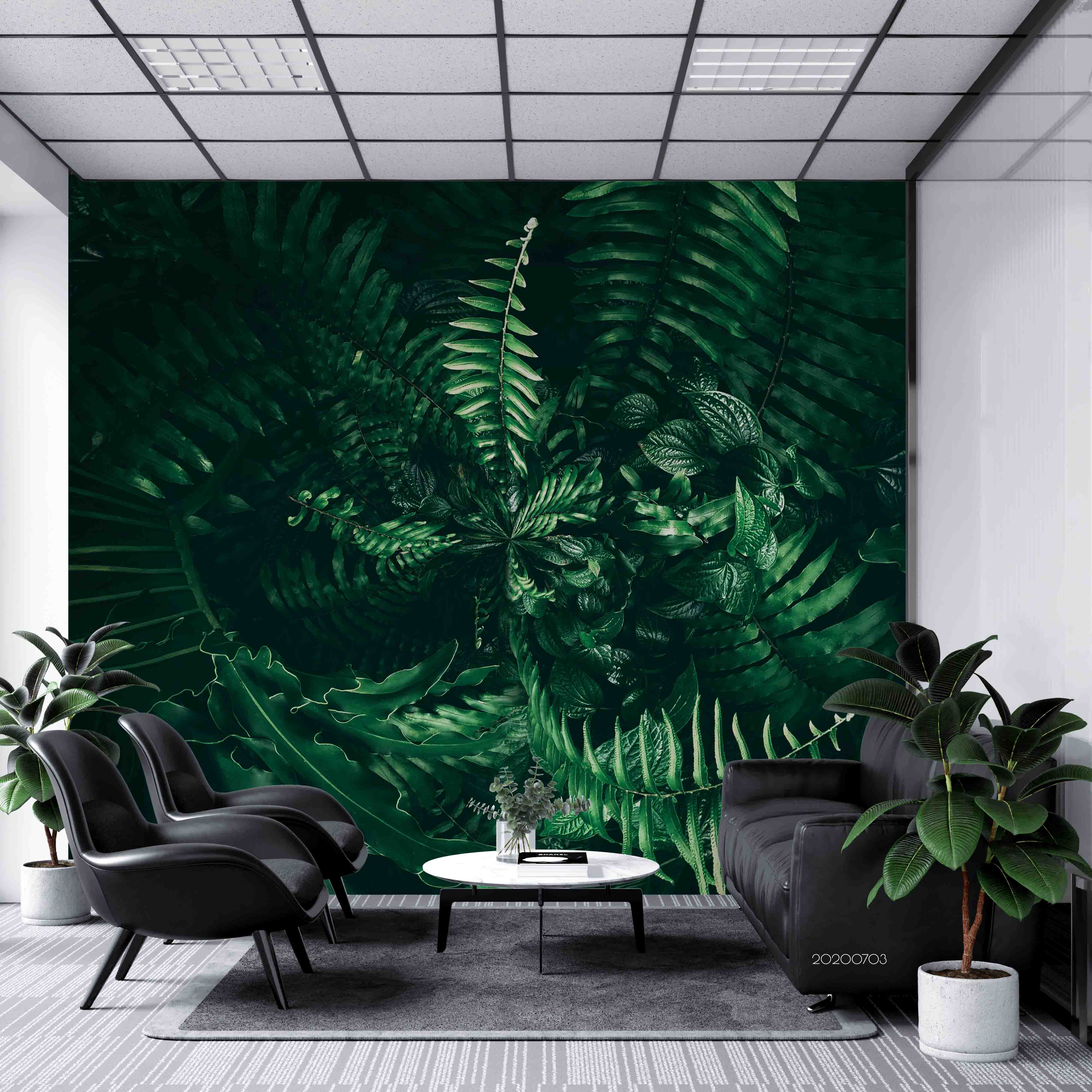 3D Green Tropical Rainforest Leaves Wall Mural Wallpaper