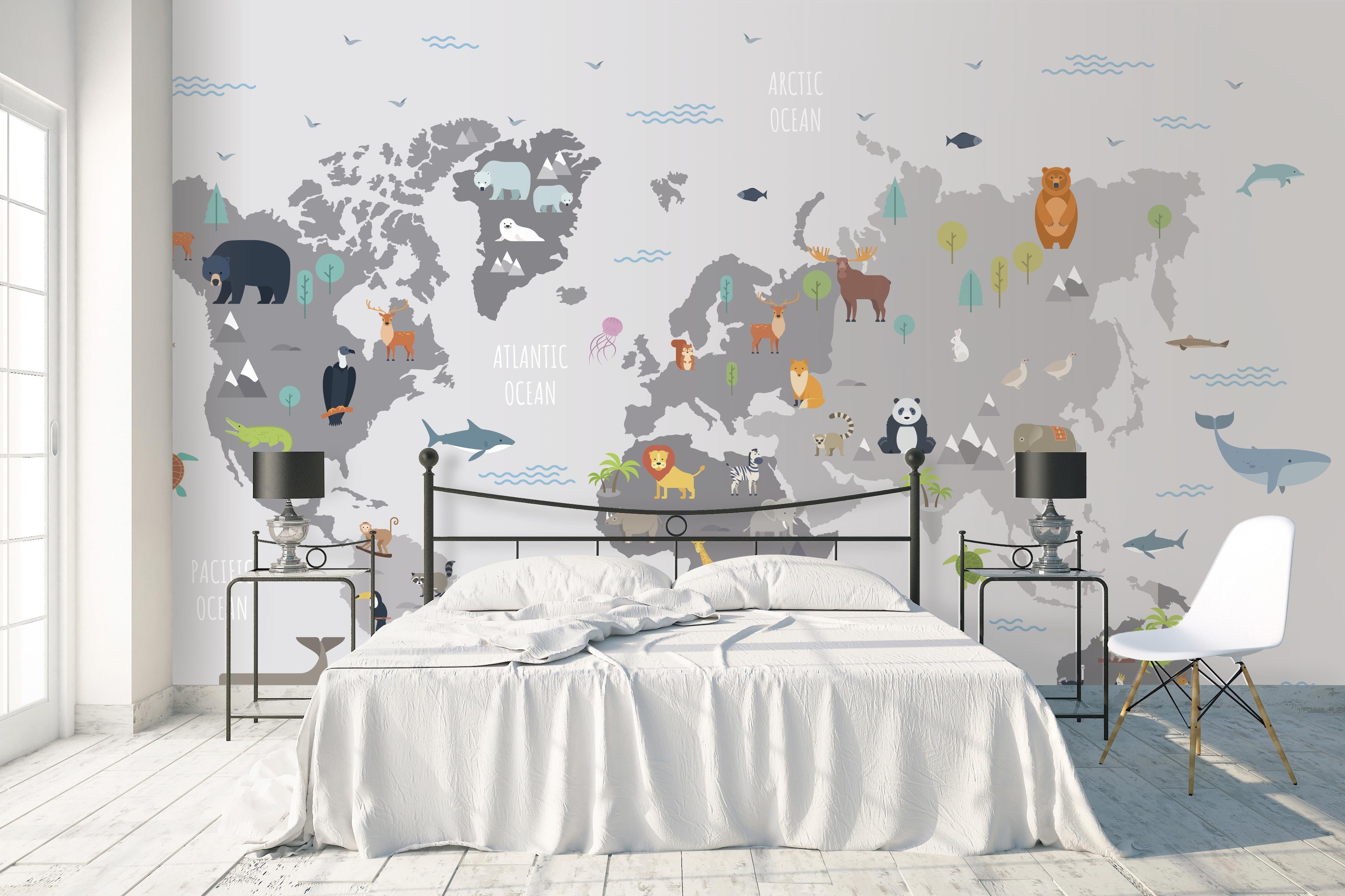 3D world map animal ocean Wall Paper 300cm wide by 227cm high IN VINYL