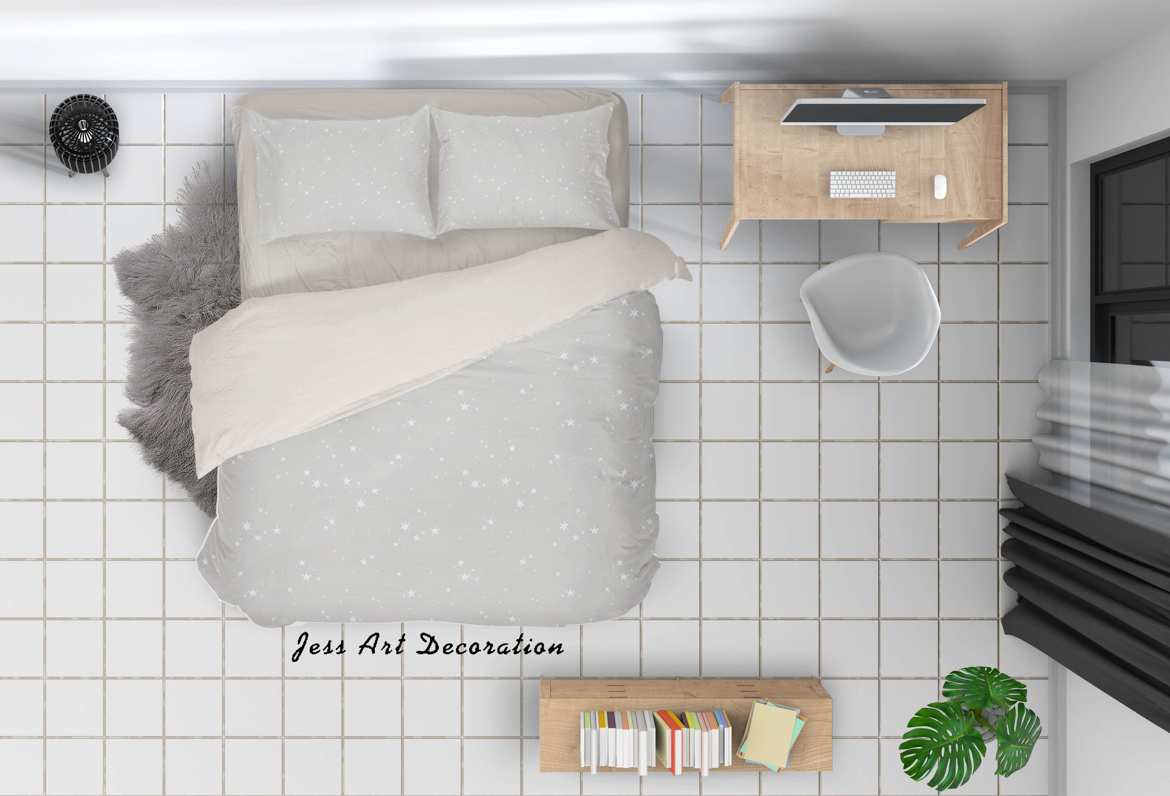 3D Grey Star Quilt Cover Set Bedding Set Duvet Cover Pillowcases SF44