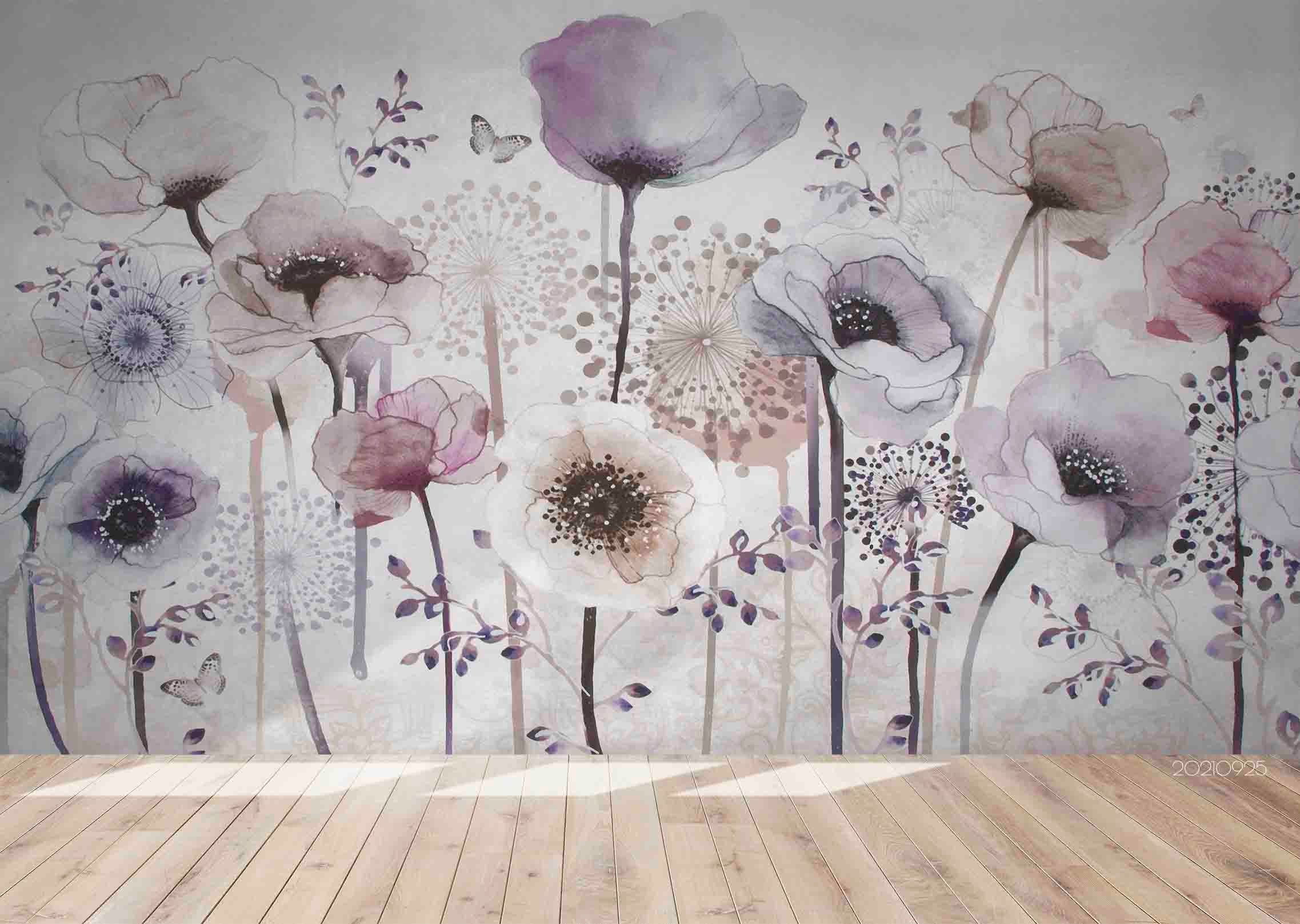 3D Hand Drawn Floral Pattern Wall Mural Wallpaper LQH 276