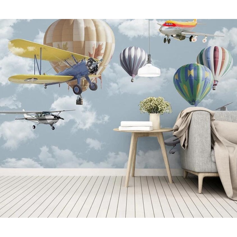 3d Kids Hot Air Balloon Aircraft Wallpaper Nursery Buy Wallpaper Decals 1461460