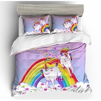 3D Kids Purple Rainbow Unicorn Quilt Cover Set Bedding Set Pillowcases