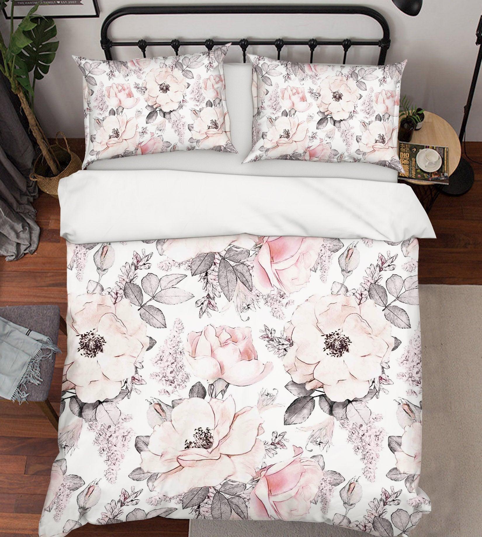 3D Pink Floral Quilt Cover Set Bedding Set Pillowcases 57