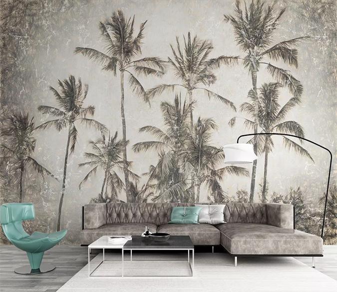 3D Retro Sketch Tropical Palm Trees Wall Mural Removable 111