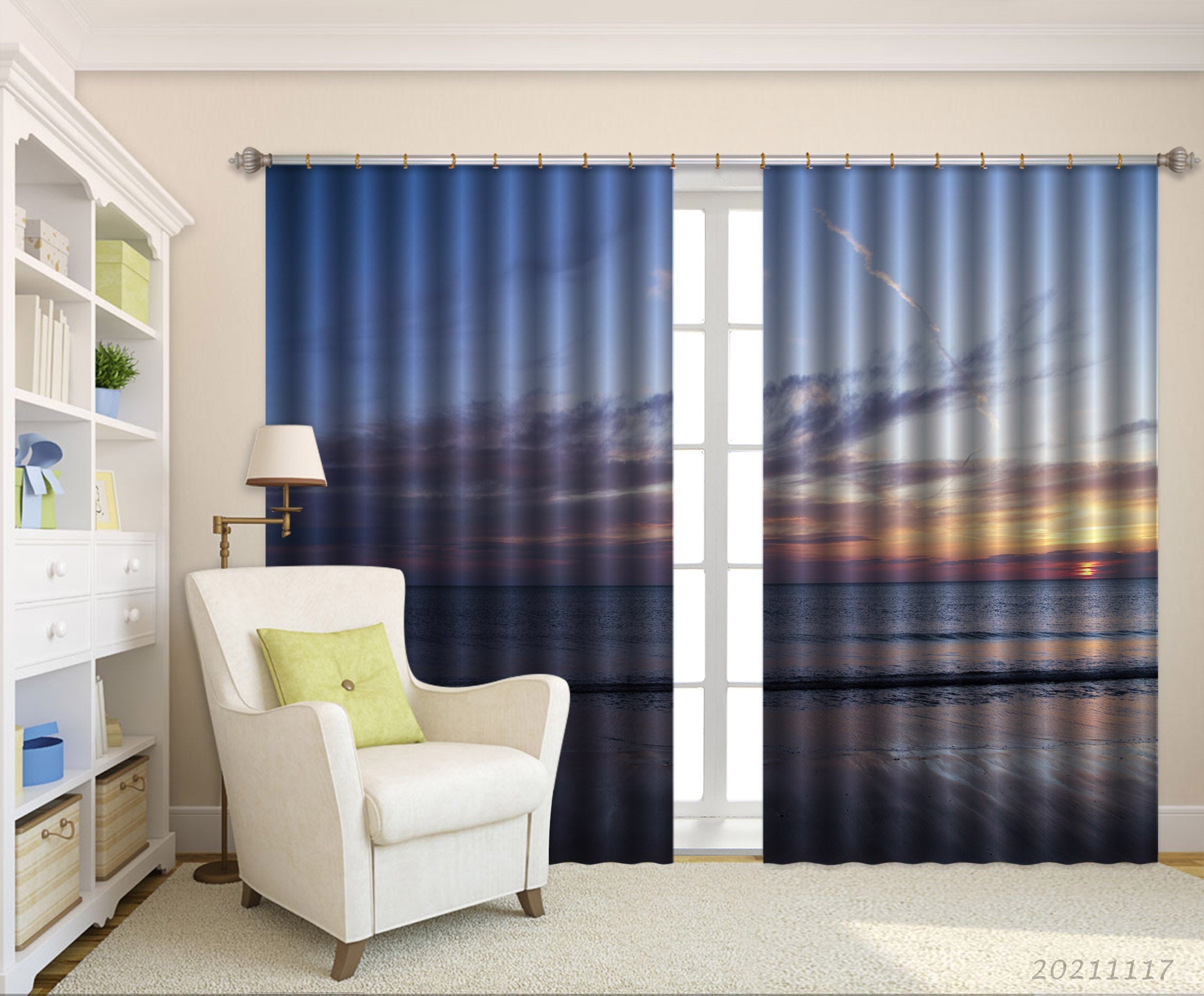 3D Sky Beach Nature Landscape Curtains and Drapes LQH 20