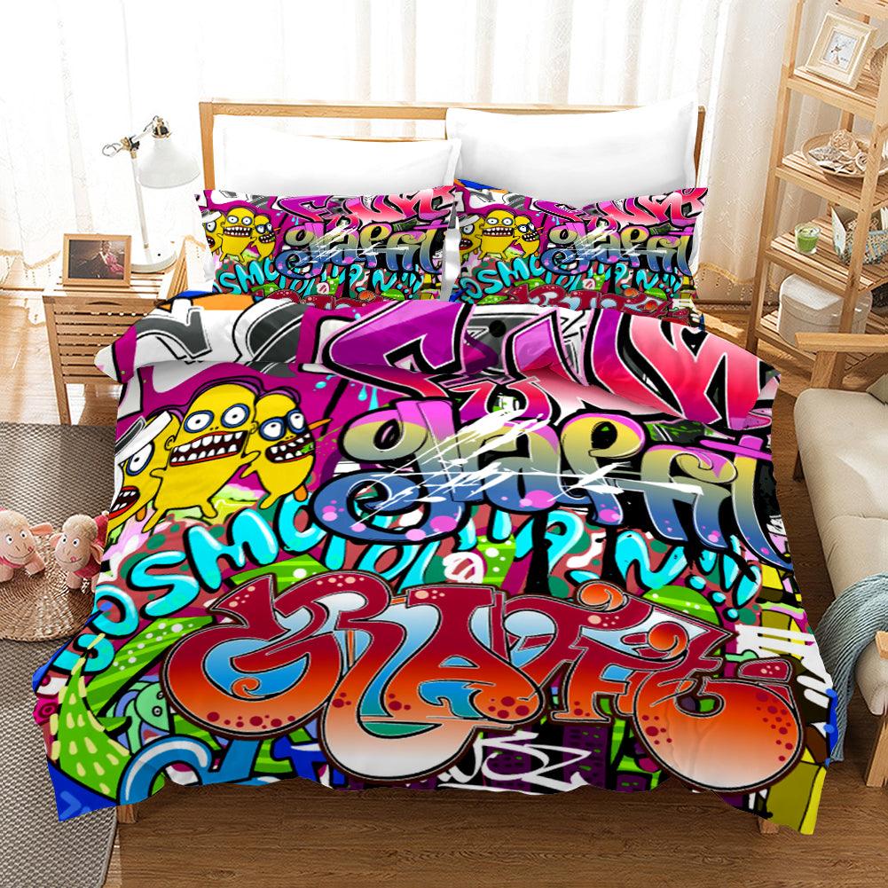 3D Street Graffiti Quilt Cover Set Bedding Set Pillowcases 203
