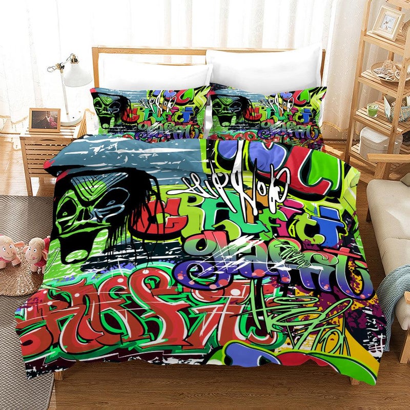 3d Street Graffiti Quilt Cover Set, Queen Bed Quilt Cover Size In Cm