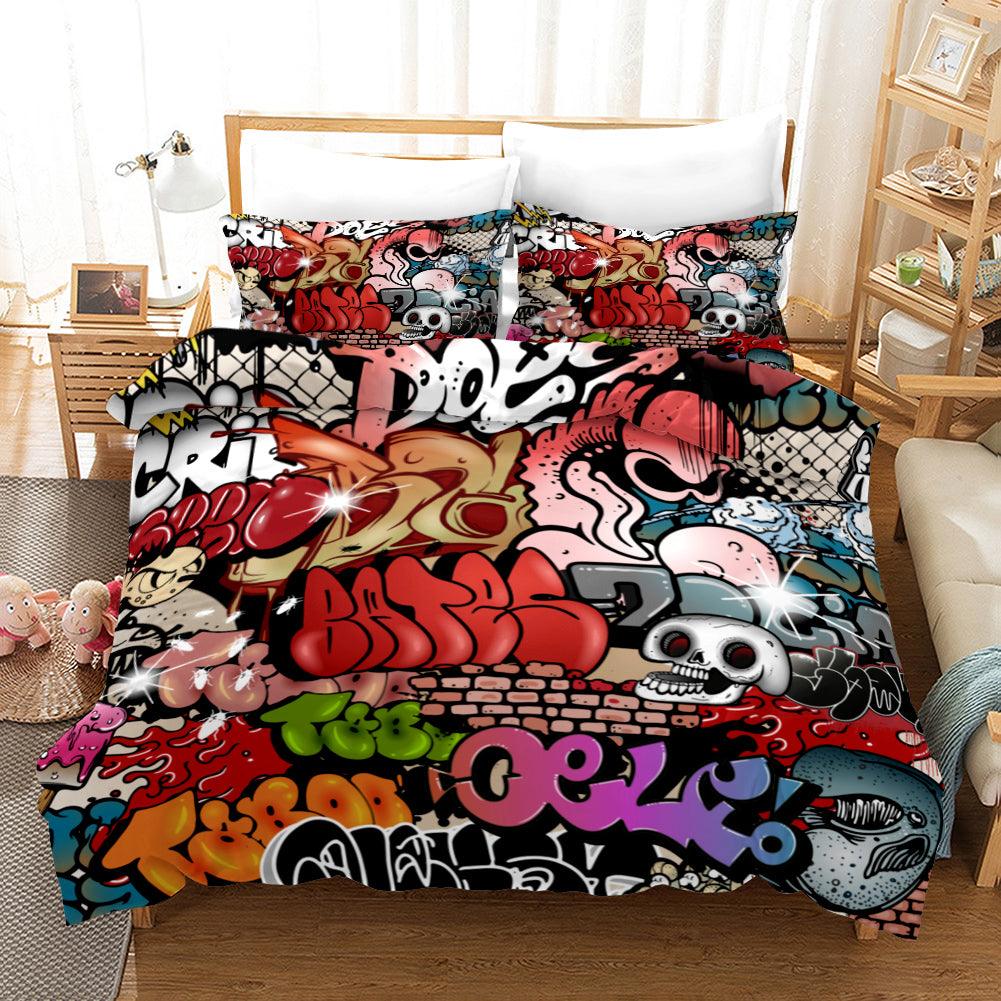 3D Street Graffiti Quilt Cover Set Bedding Set Pillowcases 023