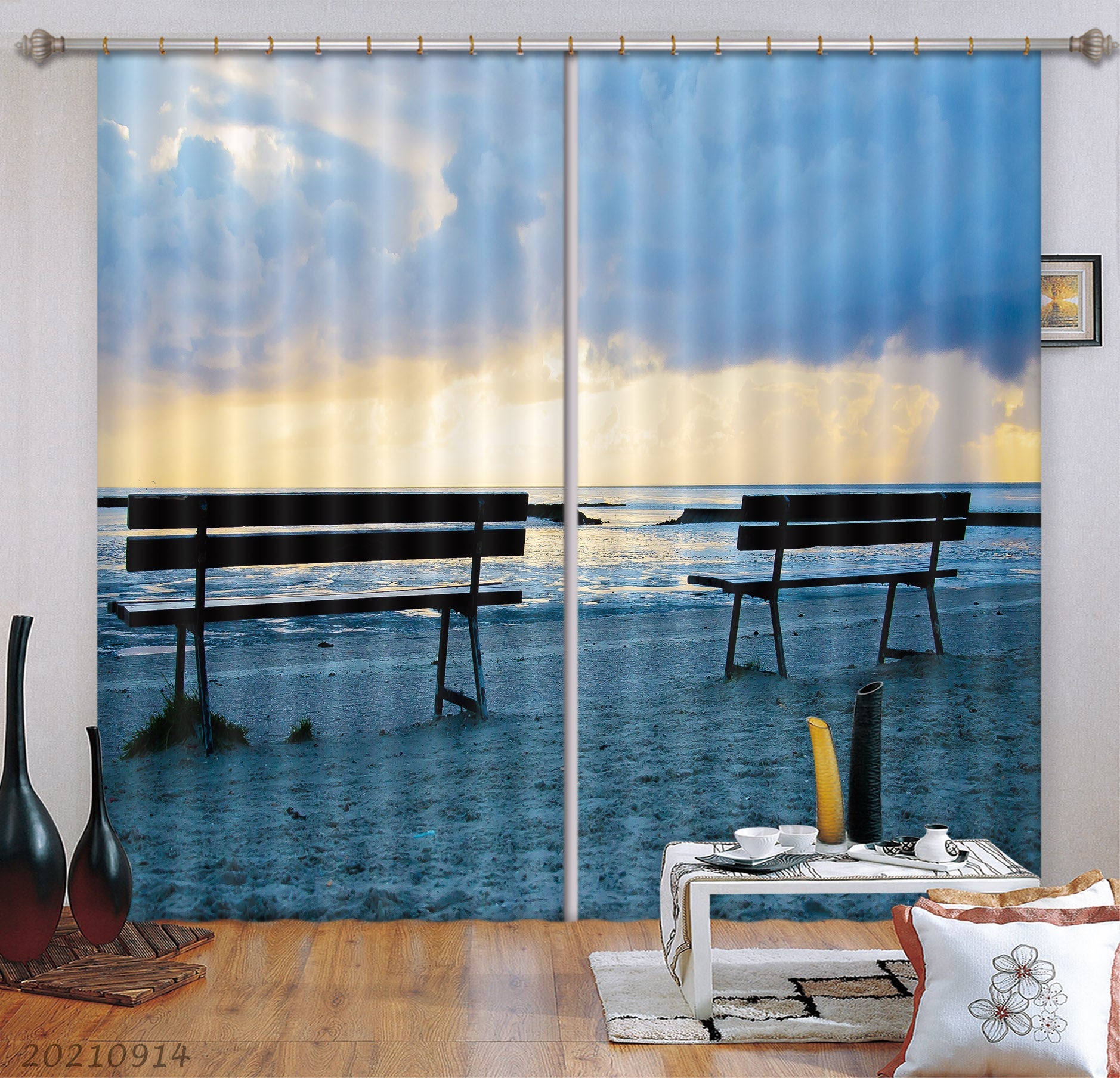 3D Sunset Sky Cloud Beach Landscape Curtains and Drapes LQH 159