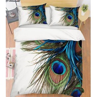 3D White Green Blue Peacock Feather Quilt Cover Set Bedding Set Pillowcases 13